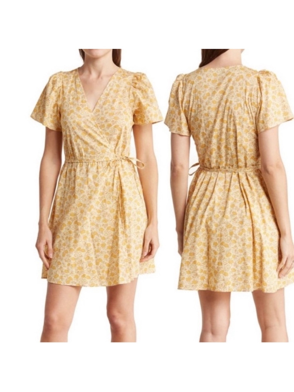 Madewell Womens Yellow Floral Short Sleeve Wrap Dress Cotton Size Xxl